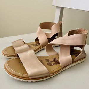 Sorel Leather Tan & Gold Metallic Ella Sandal - Size 9